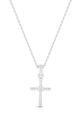 Sphera Milano Sterling Silver Pave Dainty Cross Pendant Necklace, 18 in