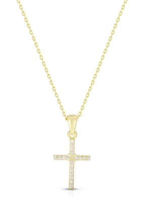 Sphera Milano Sterling Silver Pave Dainty Cross Pendant Necklace