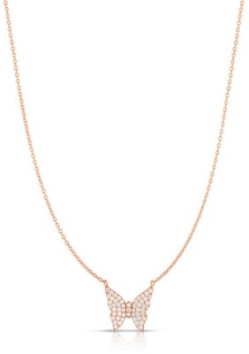 Sphera Milano Sterling Silver Pave Butterfly Pendant Necklace, Gold, 18 in