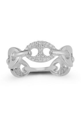 Sphera Milano Sterling Silver Pave Circular Mariner Link Band Ring