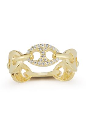 Sphera Milano Sterling Silver Pave Circular Mariner Link Band Ring, Gold, 6