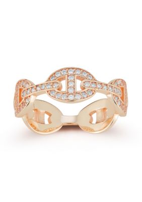 Sphera Milano Sterling Silver Pave Mariner Link Band Ring, Gold, 11