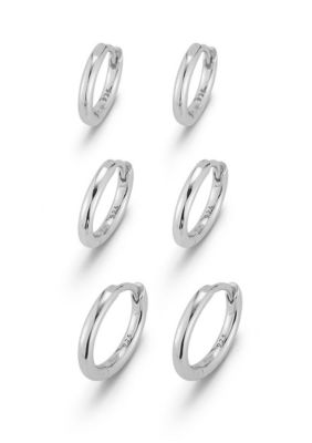 Sphera Milano Sterling Silver Polished Huggie Hoop Earrings 3 Pair Set