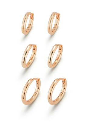 Sphera Milano Sterling Silver Polished Huggie Hoop Earrings 3 Pair Set