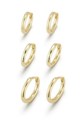 Sphera Milano Sterling Silver Polished Huggie Hoop Earrings 3 Pair Set, Gold