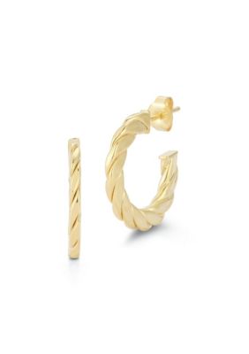 Sphera Milano Sterling Silver Flat Twist C Hoop Earrings, Gold