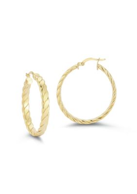 Sphera Milano Sterling Silver Medium Flat Twist Hoop Earrings, Gold