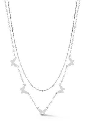 Sphera Milano Sterling Silver Double Layer Polished Butterfly Station Necklace