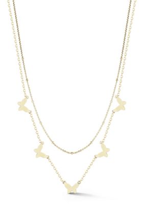Sphera Milano Sterling Silver Double Layer Polished Butterfly Station Necklace
