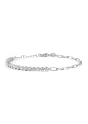 Sphera Milano Sterling Silver CZ Bezel and Paperclip Chain Bracelet