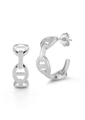 Sphera Milano Sterling Silver Polished Mariner Link Hoop Earrings