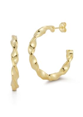 Sphera Milano Sterling Silver Twist Hoop Earrings, Gold