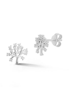 Sphera Milano Sterling Silver CZ Tree Stud Earrings