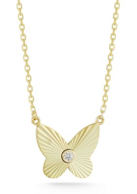 Sphera Milano Sterling Silver Bezel CZ Butterfly Pendant Necklace