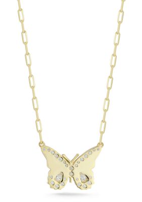 Sphera Milano Sterling Silver CZ Butterfly Pendant Necklace with Paperclip Chain, Gold