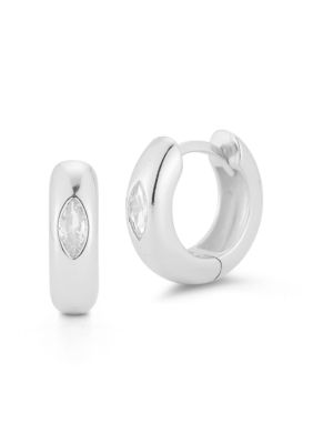 Sphera Milano Sterling Silver Marquise CZ Huggie Hoop Earrings