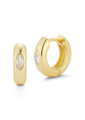 Sphera Milano Sterling Silver Marquise CZ Huggie Hoop Earrings