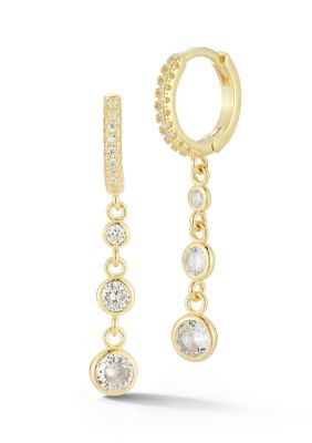 Sphera Milano Sterling Silver Graduated Bezel CZ Charm Huggie Hoop Earrings
