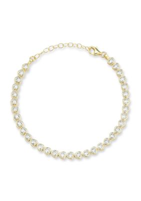 Sphera Milano Sterling Silver Heart Bezel CZ Tennis Bracelet