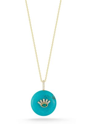 Sphera Milano 14K Gold Over Sterling Silver Synthetic Turquoise and CZ Motif Pendant Necklace