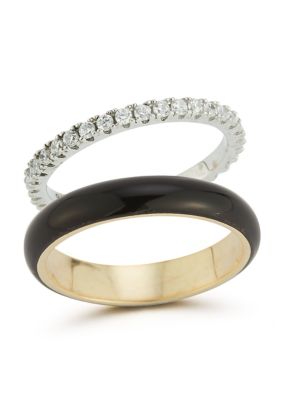 Sphera Milano 14K Gold Over Sterling Silver CZ and Enamel 2 Piece Ring Set