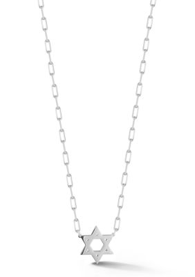 Sphera Milano Sterling Silver Star of David Pendant Necklace with Paperclip Chain