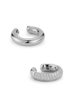 Sphera Milano Sterling Silver Polished and Pave Earcuff Set