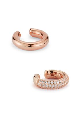 Sphera Milano Sterling Silver Polished and Pave Earcuff Set