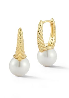 Sphera Milano Sterling Silver Pearl Station Twist Hoop Earrings, Gold