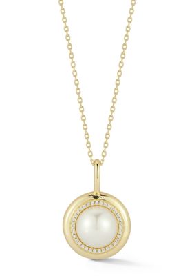 Sphera Milano Sterling Silver Bezel Pearl and CZ Pendant Necklace