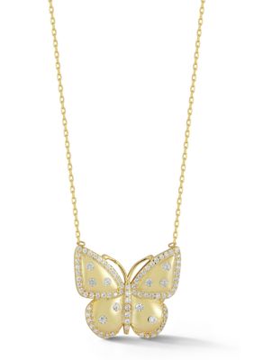 Sphera Milano Sterling Silver CZ Spotted Butterfly Pendant Necklace, Gold