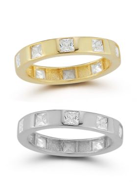 Sphera Milano Two Tone Princess Cut CZ Band 2 Ring Set