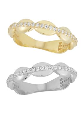 Sphera Milano Two Tone Sterling Silver CZ Bubble Band Ring Set
