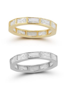 Sphera Milano Two Tone Baguette Cut CZ Eternity Band 2 Ring Set