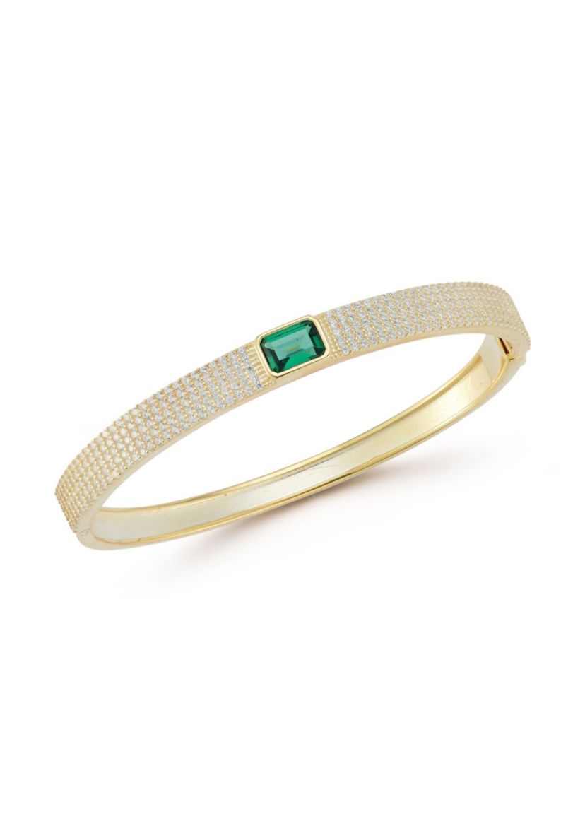 Sterling Silver Green and White Cubic Zirconia Emerald Cut Bangle Bracelet