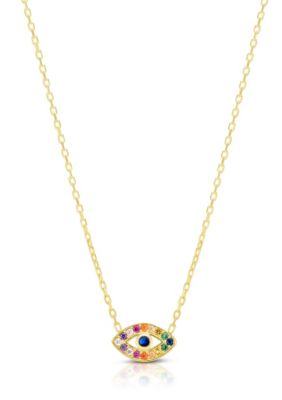 Sphera Milano 14K Gold Over Sterling Silver Rainbow Cubic Zirconia Dainty Evil Eye Necklace