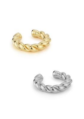 Sphera Milano Sterling Silver Two Tone Twist Earcuff Set