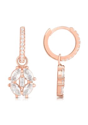 Sphera Milano Sterling Silver Marquise Cut CZ Charm Huggie Hoop Earrings, Gold