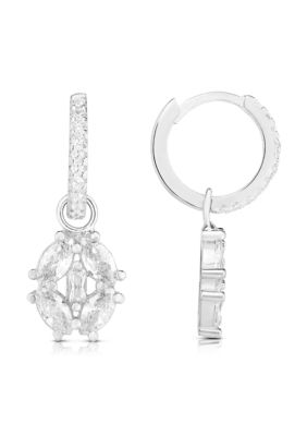 Sphera Milano Sterling Silver Marquise Cut CZ Charm Huggie Hoop Earrings