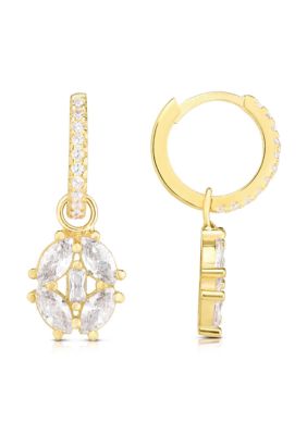 Sphera Milano Sterling Silver Marquise Cut CZ Charm Huggie Hoop Earrings, Gold