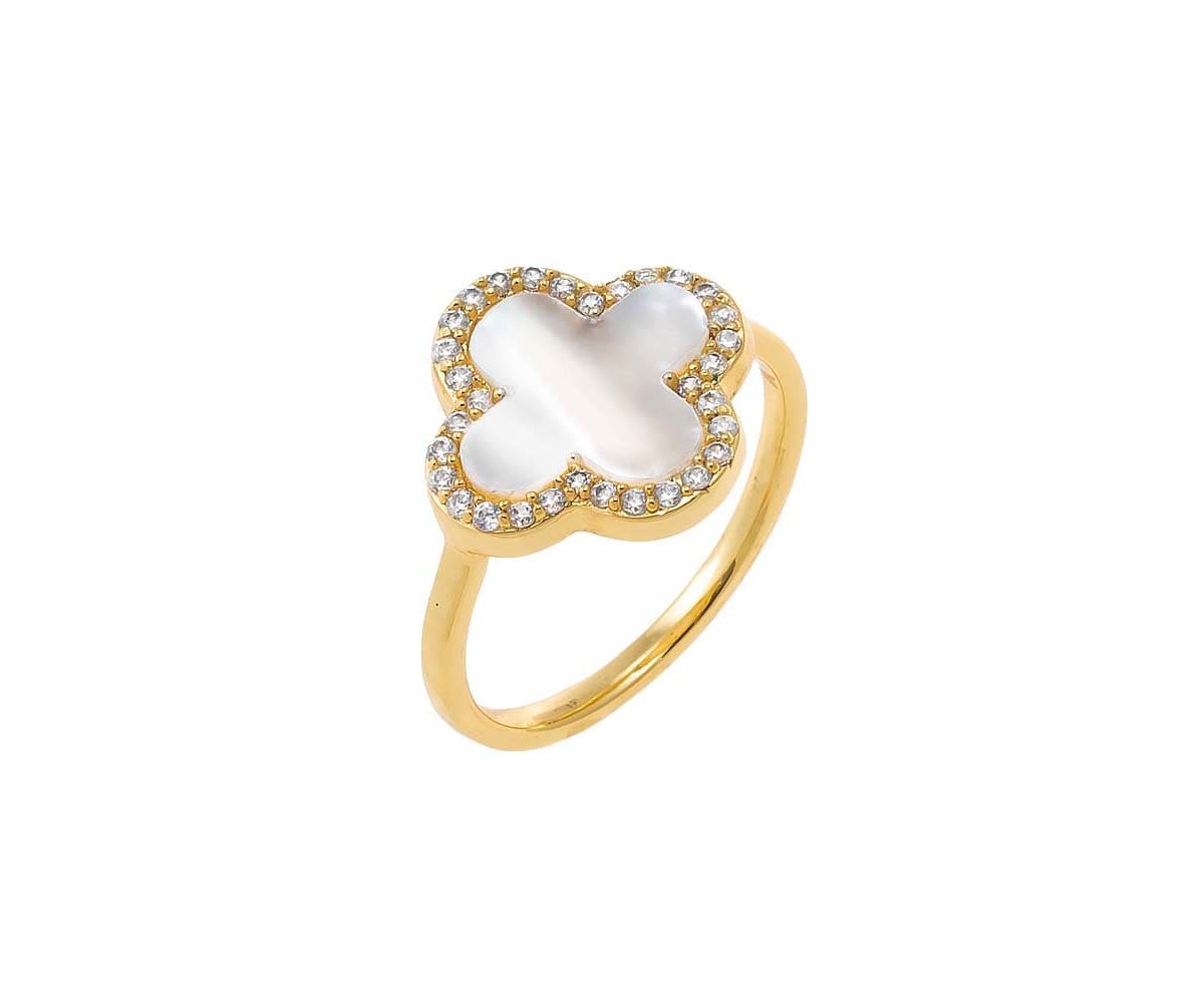 CZ Pave Outlined Four Leaf Clover Stone Ring