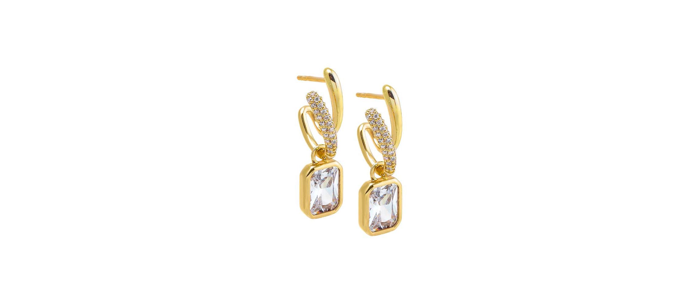Colored Dangling Baguette Bezel Double Hoop Earring