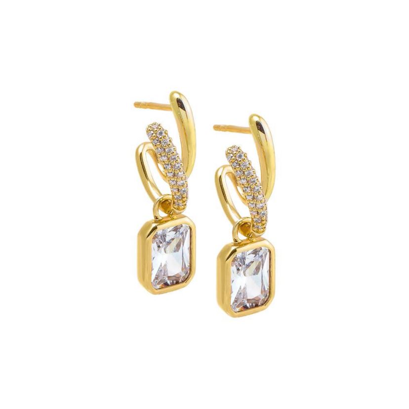 Colored Dangling Baguette Bezel Double Hoop Earring