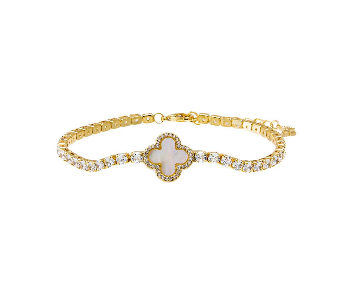 Four Leaf Colored Stone Clover Tennis Bracelet