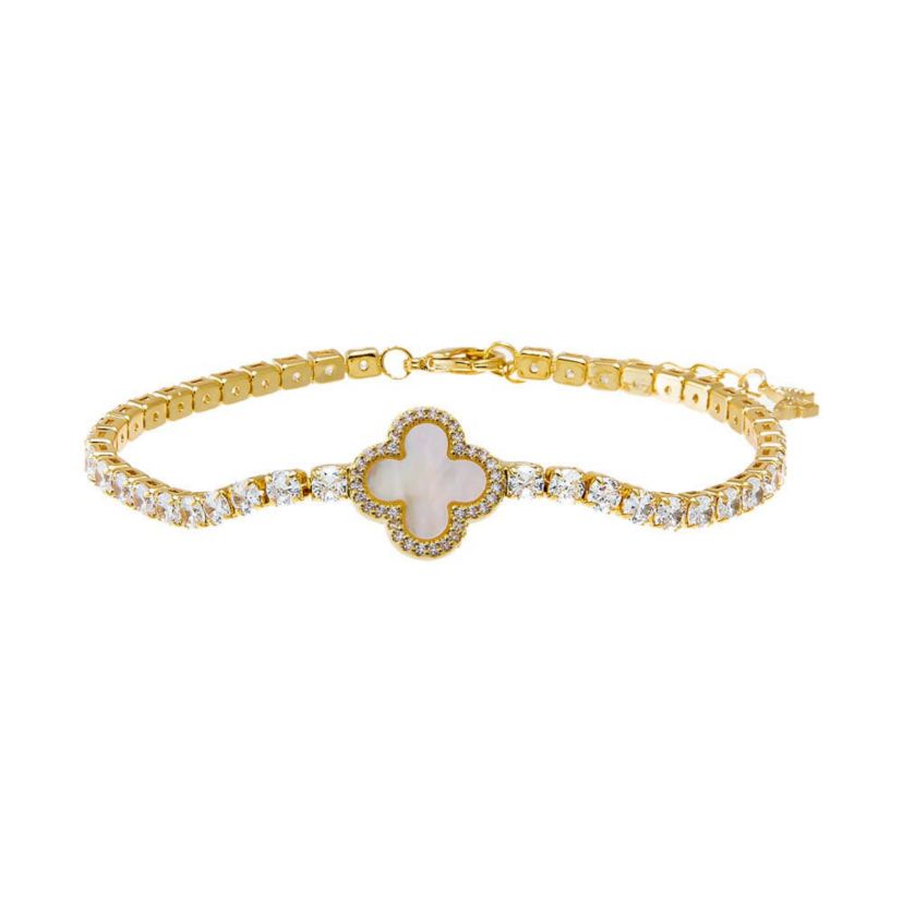 Four Leaf Colored Stone Clover Tennis Bracelet