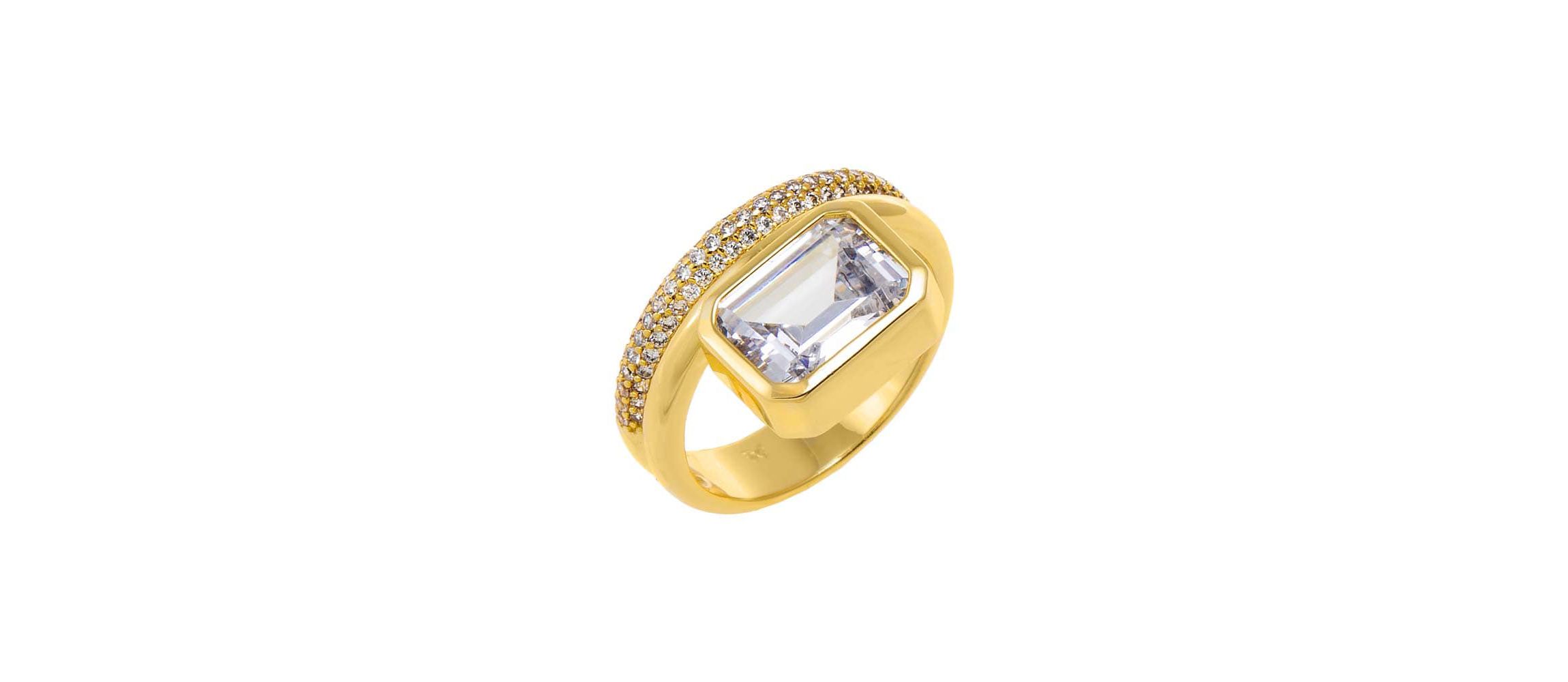 CZ Emerald Bezel Double Row Ring