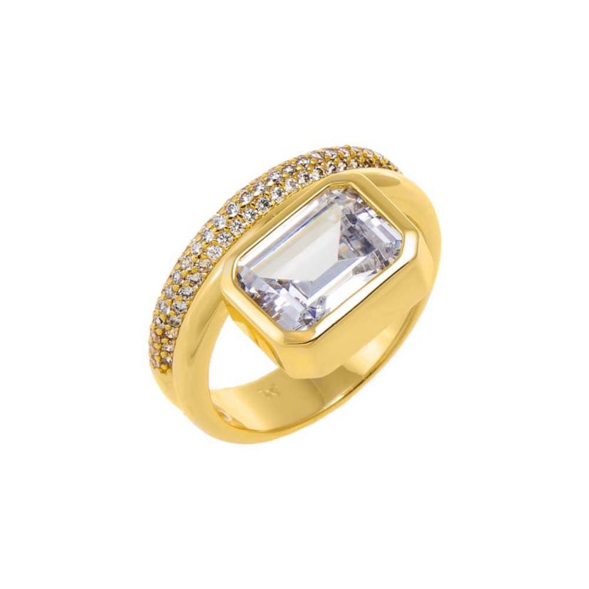 CZ Emerald Bezel Double Row Ring