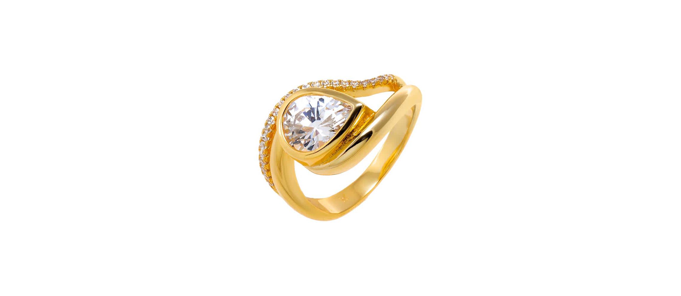 CZ Sideway Pear Enclosed Ring