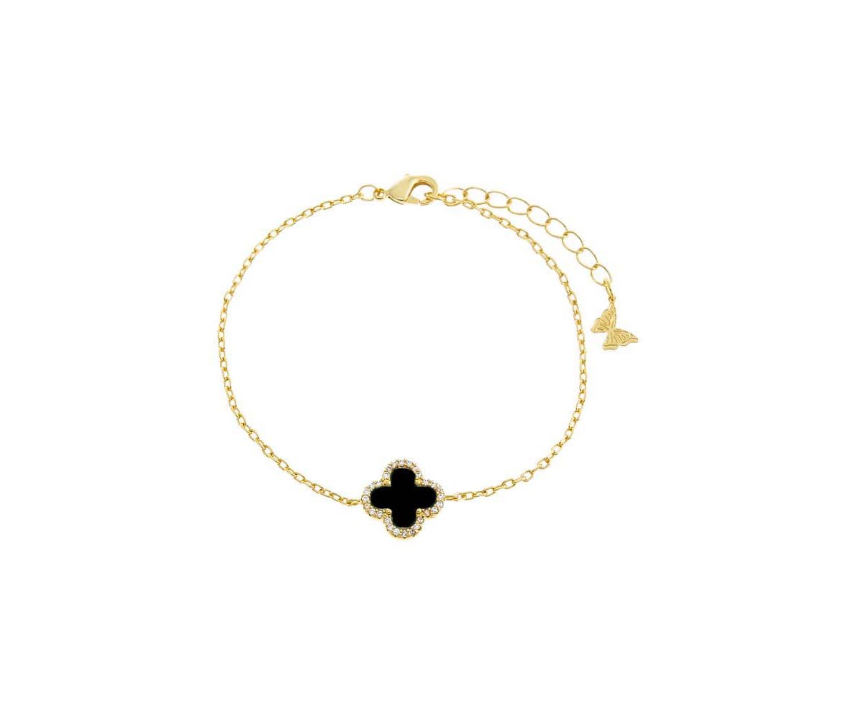 Pave Outlined Four Leaf Clover Bracelet