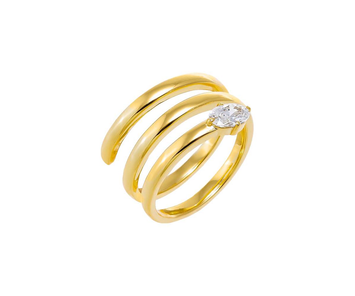 CZ Solitaire Triple Coil Ring